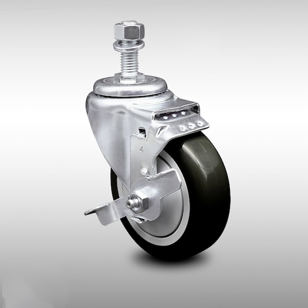 Service Caster 4 Inch SS Black Polyurethane Wheel Swivel 1/2 Inch Threaded Stem Caster with Brake SCC-SSTS20S414-PPUB-BLK-TLB-121315 - main